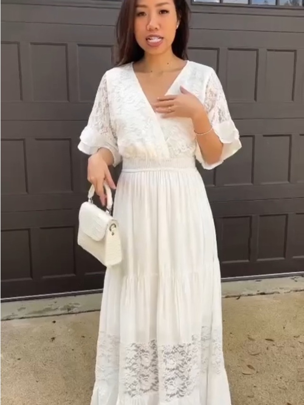 🎉SALE!!! Simplee Apparel White Lace V-Neck Tiered Maxi Dress